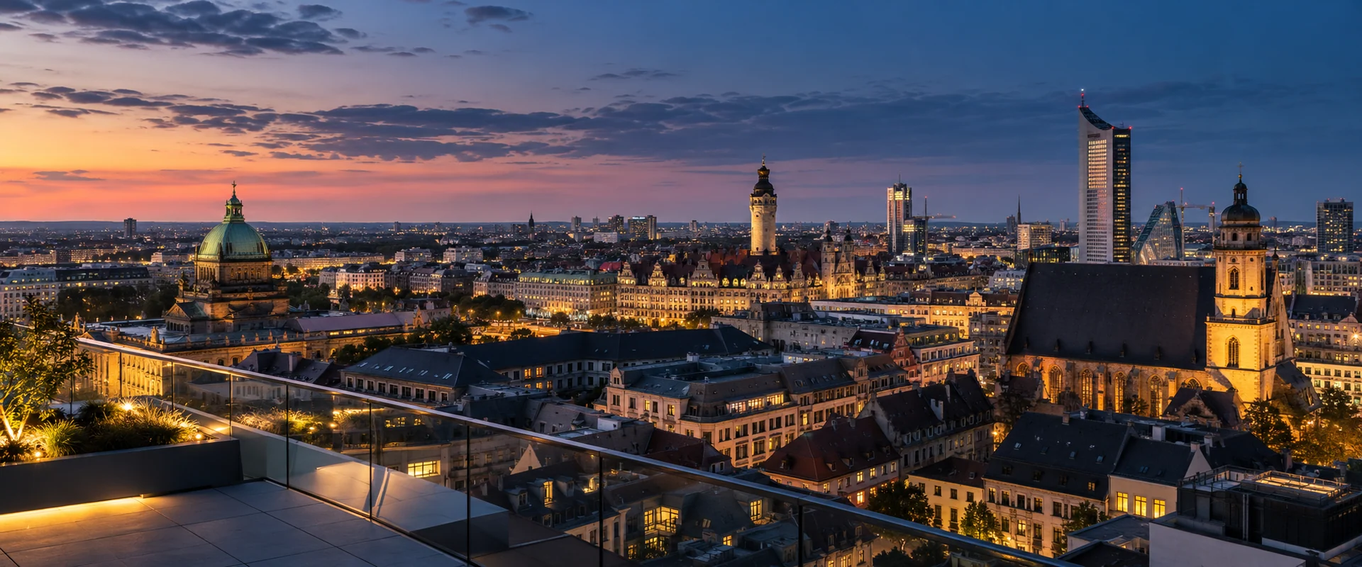 Leipziger Innenstadt zur blauen Stunde